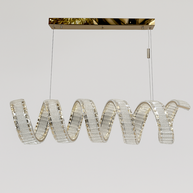 Люстра золота підвісна видовжена зі спіральним скляним плафоном з пультом L-100 cm Led 198W  Crystal diamond spiral 251135-100006616