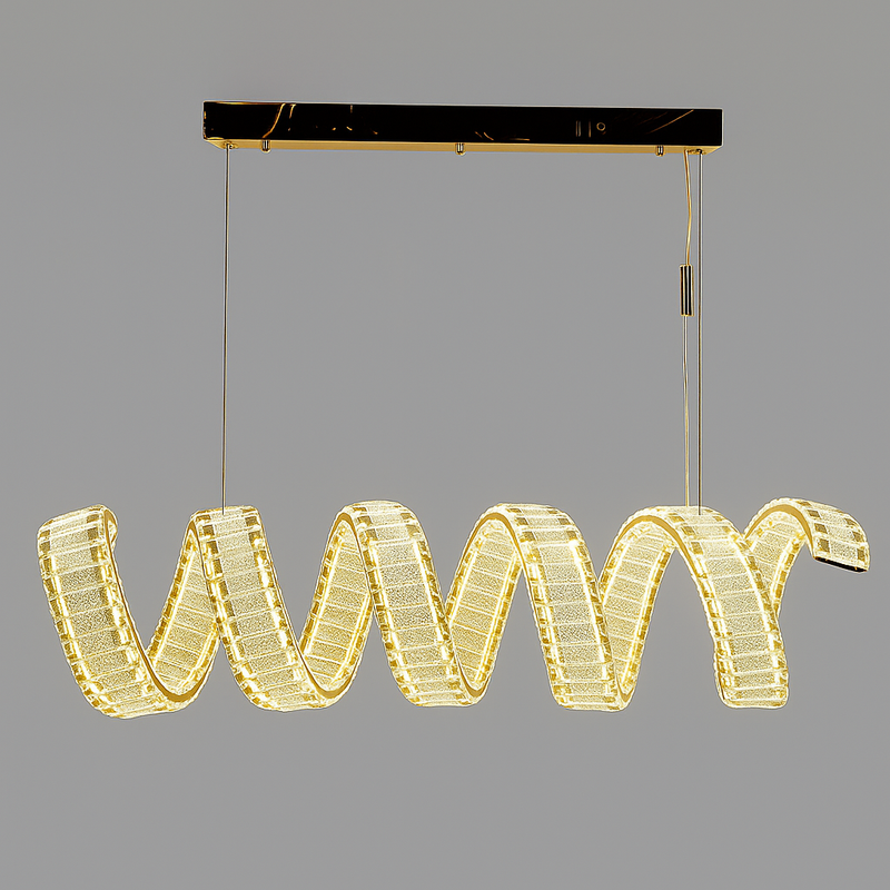 Люстра золота підвісна видовжена зі спіральним скляним плафоном з пультом L-100 cm Led 198W  Crystal diamond spiral 251135-100006616