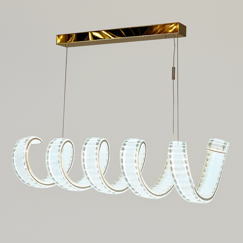 Люстра золота підвісна видовжена зі спіральним скляним плафоном з пультом L-100 cm Led 198W  Crystal diamond spiral 251135-100006616