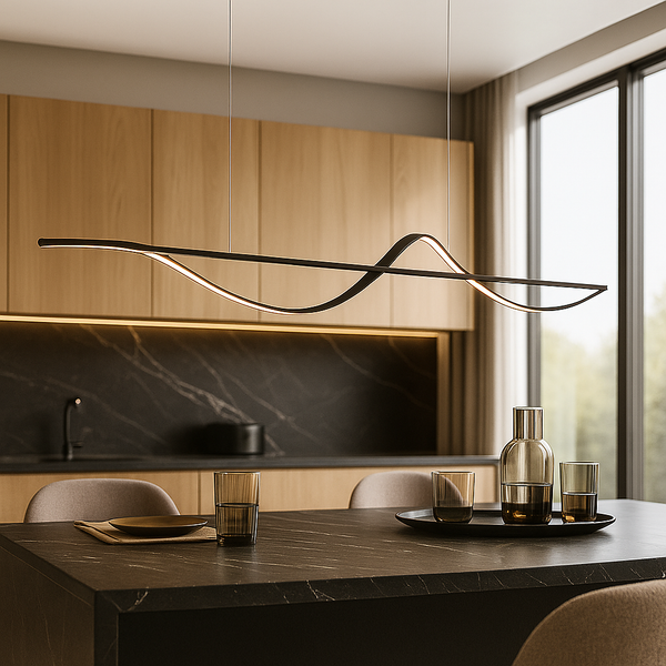 Люстра чорна видовжена підвісна L-100 cm Led Black Line Wave Hiea Led 16W 251118-100006504