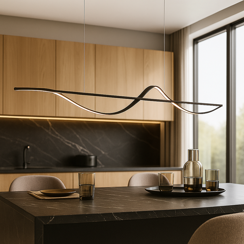 Люстра чорна видовжена підвісна L-100 cm Led Black Line Wave Hiea Led 16W 251118-100006504