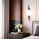 Настінний світильник чорний з білим круглим плафоном з мармуру H-52 cm Led 7W Black+White Marble Lattice Bollo 260319-100007689