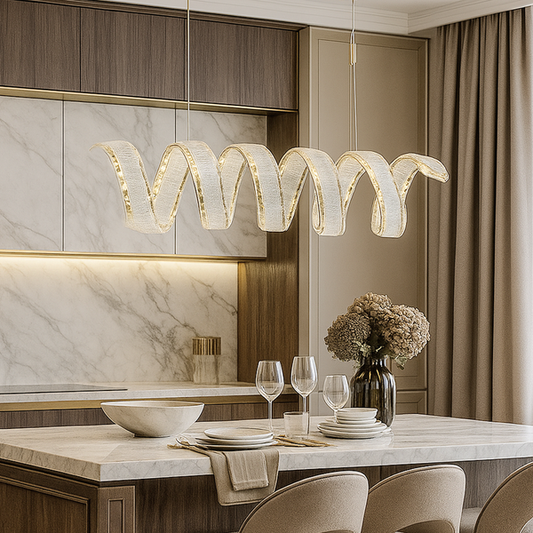 Люстра золота підвісна видовжена зі спіральним скляним плафоном з пультом L-100 cm Led 198W  Crystal diamond spiral 251135-100006616