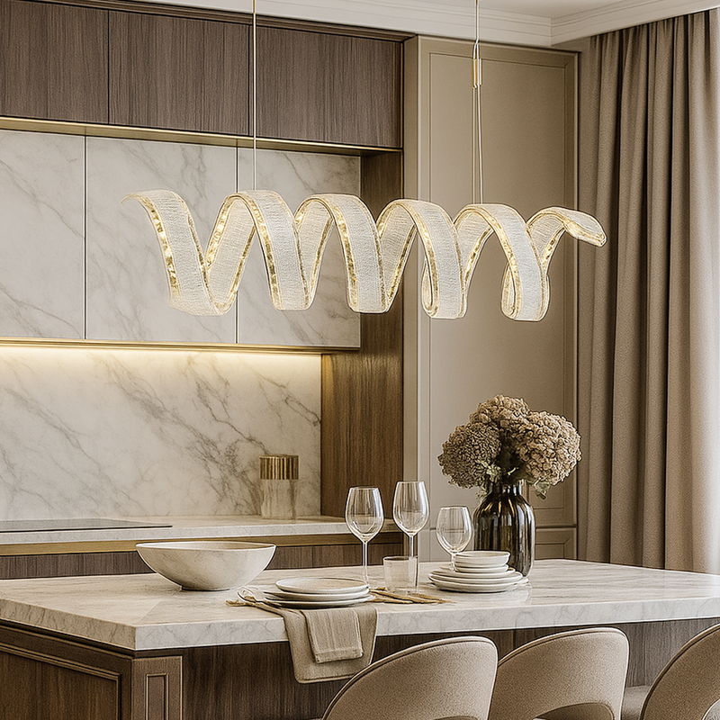 Люстра золота підвісна видовжена зі спіральним скляним плафоном з пультом L-100 cm Led 198W  Crystal diamond spiral 251135-100006616