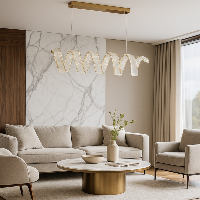 Люстра золота підвісна видовжена зі спіральним скляним плафоном з пультом L-100 cm Led 198W  Crystal diamond spiral 251135-100006616