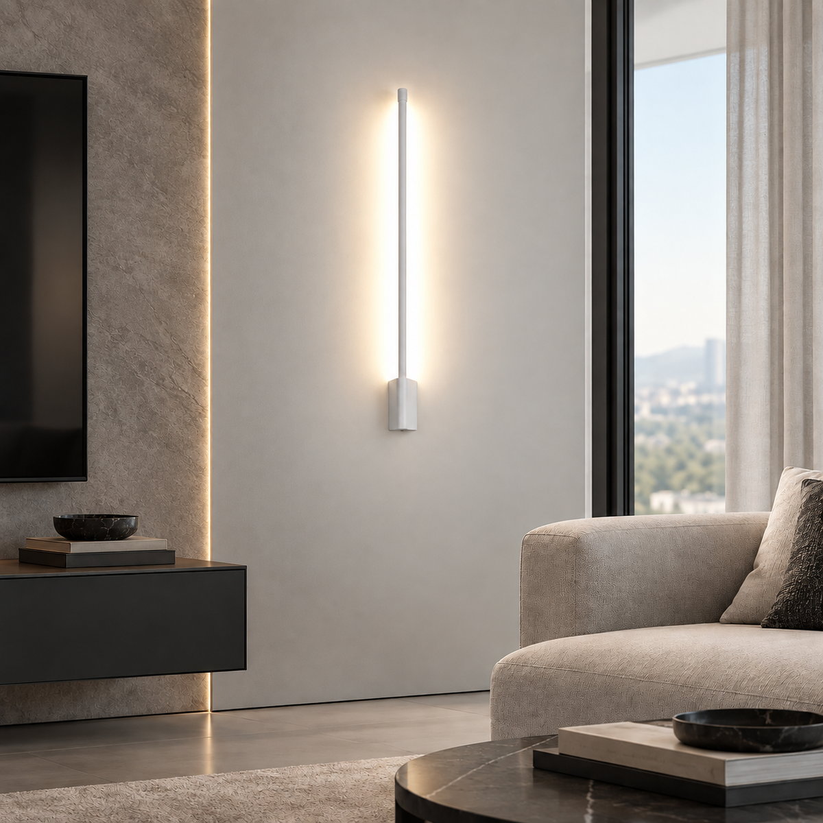 Світильник настінний білий H - 53 cm / 73 cm / 93 cm Led 6W / 10W / 14W 4000K White Pipe Line 260936-100008930