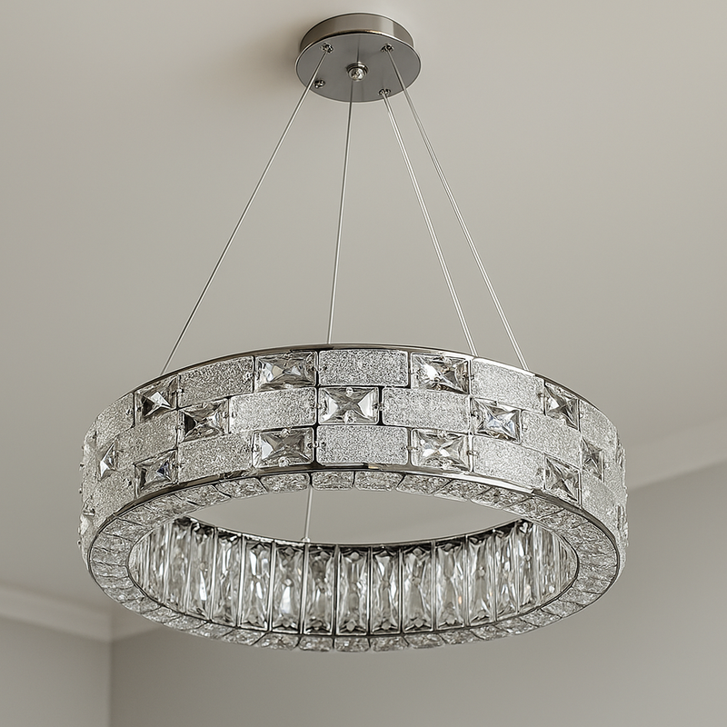 Люстра підвісна срібна світлодіодна зі скляним плафоном  L-50 cm Led 38W Chrome+Transparent Crystal diamond 251135-100006619