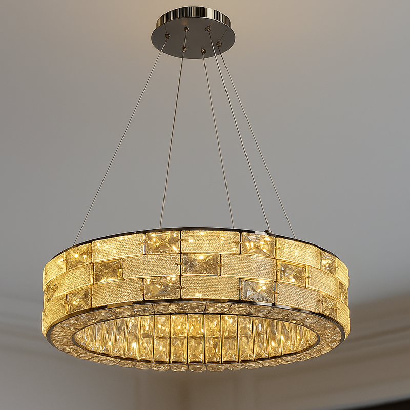 Люстра підвісна срібна світлодіодна зі скляним плафоном  L-50 cm Led 38W Chrome+Transparent Crystal diamond 251135-100006619