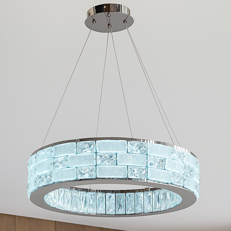 Люстра підвісна срібна світлодіодна зі скляним плафоном  L-50 cm Led 38W Chrome+Transparent Crystal diamond 251135-100006619