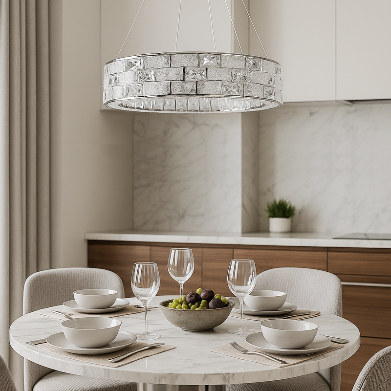 Люстра підвісна срібна світлодіодна зі скляним плафоном  L-50 cm Led 38W Chrome+Transparent Crystal diamond 251135-100006619