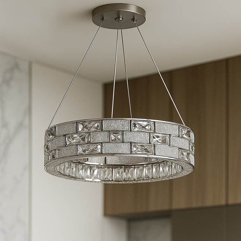 Люстра підвісна срібна світлодіодна зі скляним плафоном  L-50 cm Led 38W Chrome+Transparent Crystal diamond 251135-100006619
