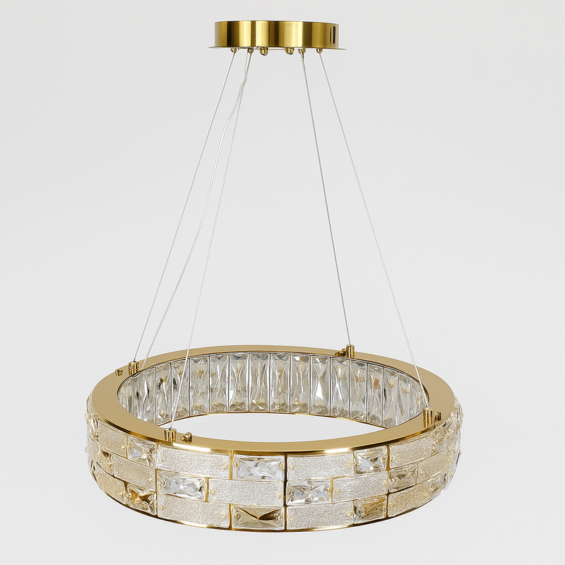 Люстра підвісна срібна світлодіодна зі скляним плафоном L-50 cm Led 38W Gold+Transparent Crystal diamond 251135-100006620