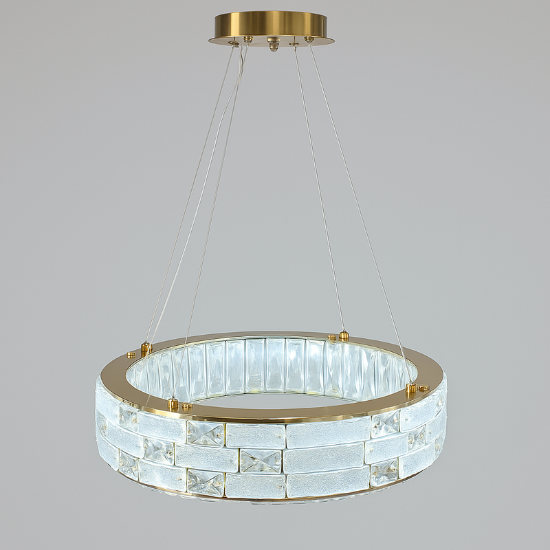 Люстра підвісна срібна світлодіодна зі скляним плафоном L-50 cm Led 38W Gold+Transparent Crystal diamond 251135-100006620