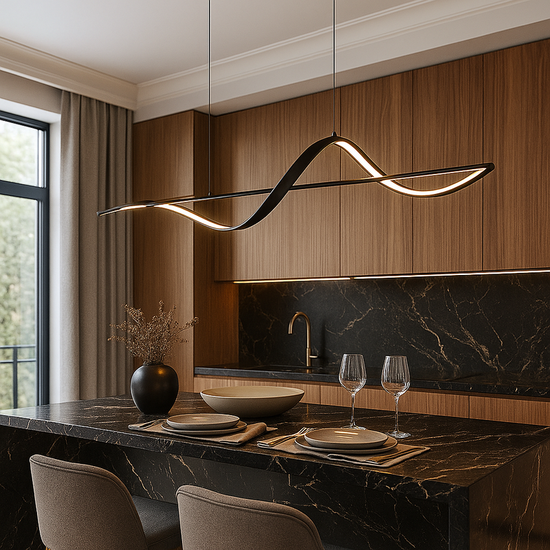 Люстра чорна видовжена підвісна L-100 cm Led Black Line Wave Hiea Led 16W 251118-100006504