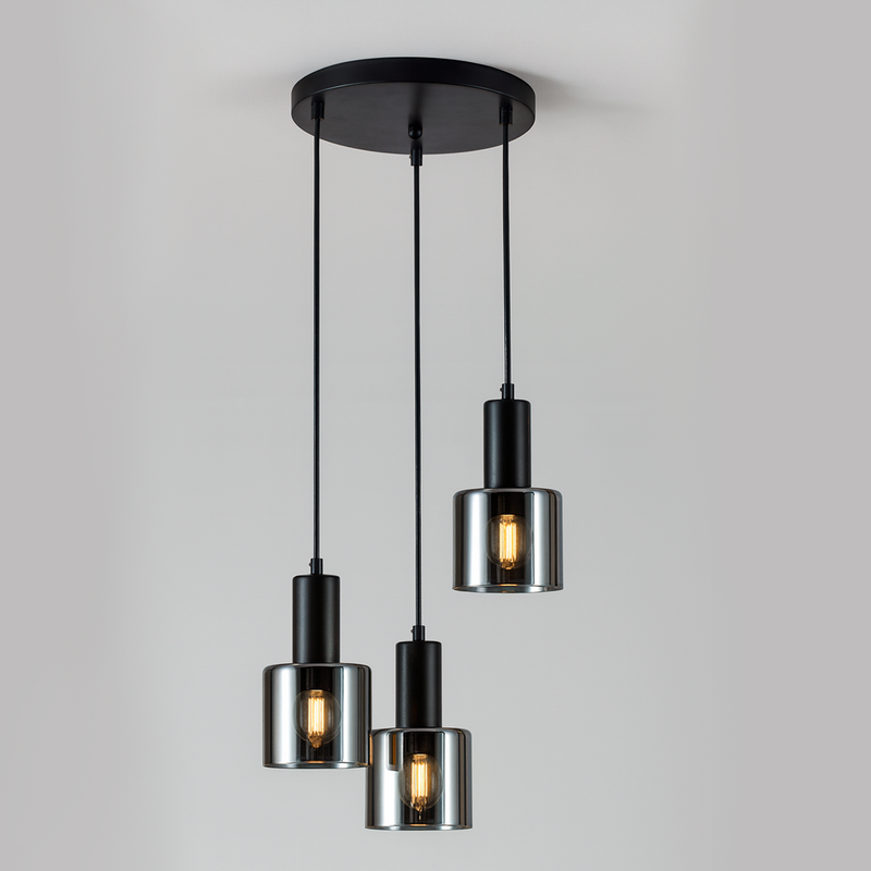 Люстра підвісна чорна з трьома підвісами D-30 cm E27x3 Black Trio Pendant 251034-100006372