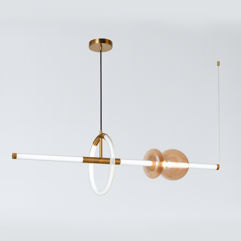 Люстра золота підвісна видовжена з коричневими плафонами L-105 cm Led 35W Gold+brown Eclipse 250931-100006126
