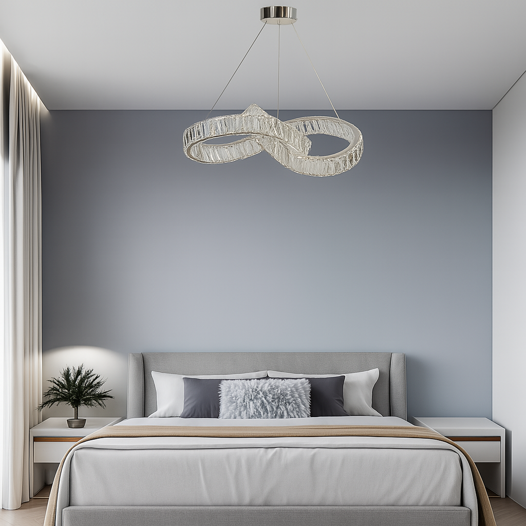 Люстра підвісна срібна з кришталевим плафоном L-59 cm Led 120W Chrome+Transparent Crystal diamond knot 250735-100005475
