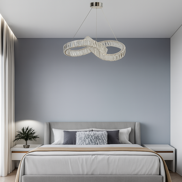 Люстра підвісна срібна з кришталевим плафоном Петля L-59 cm Led 120W Chrome+Transparent Crystal diamond knot 250735-100005475