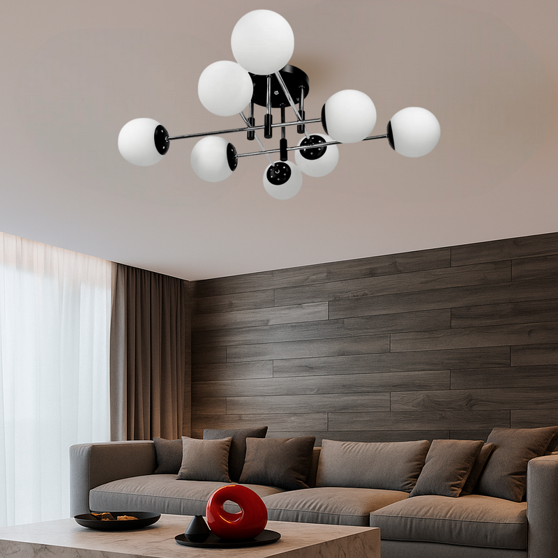 Люстра стельова з білими плафонами D-80 cm E27 H-25 cm Black+Chrome+White Wendy 250718-100005672