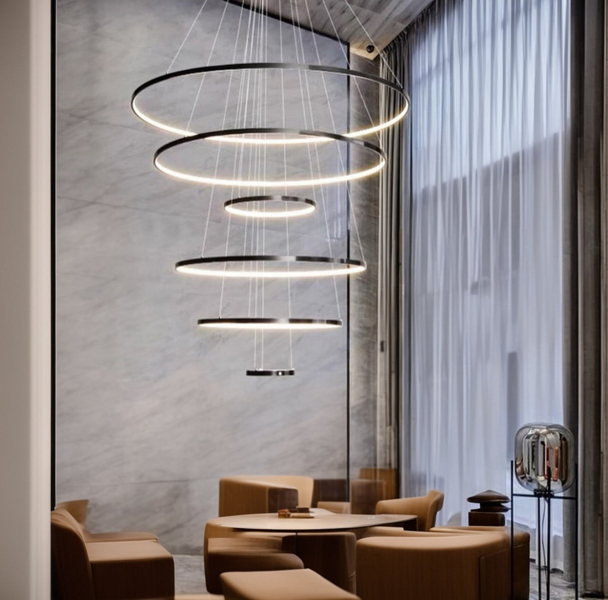 Підвісний світильник Люстра H(max) - 350 cm D-80 cm Led 300W Black Rings 7 241122-100003961