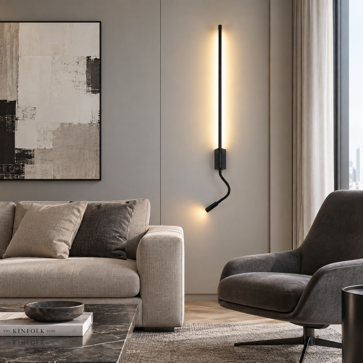 Світильник настінний чорний з направленим спотом H - 53 cm / 73 cm / 93 cm Led 6W / 8W / 12W 4000K Black Pipe Line Flex 260936-100008939