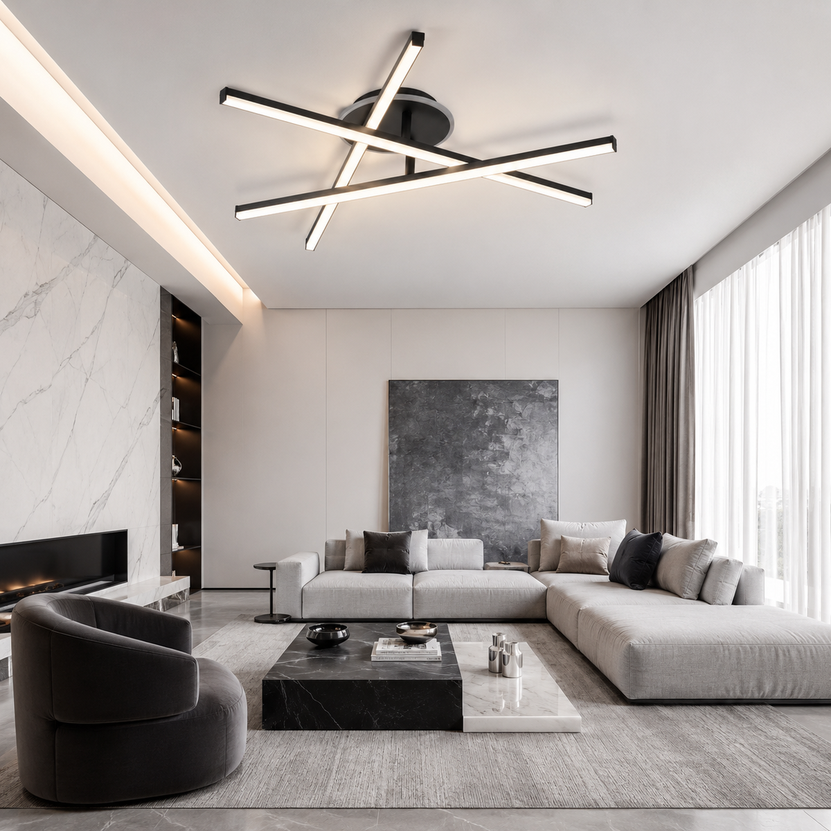 Люстра чорна стельова з пультом D-80 cm Led 55W Black Geometry 260748-100008440