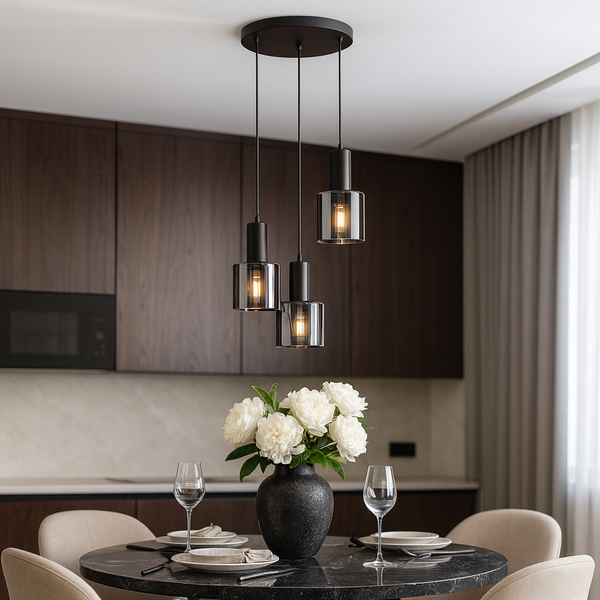 Люстра підвісна чорна з трьома підвісами D-30 cm E27x3 Black Trio Pendant 251034-100006372