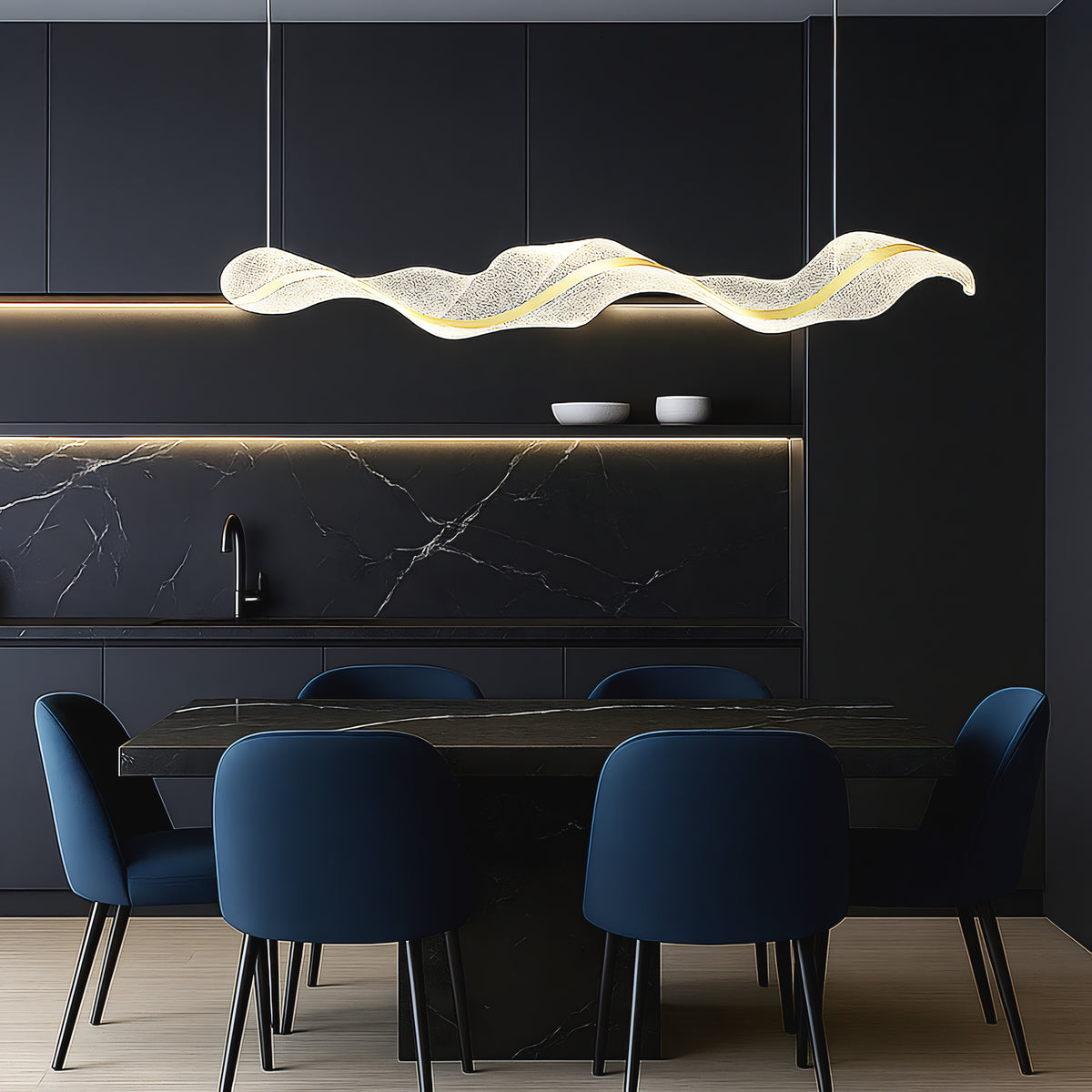 Люстра підвісна з прозорим плафоном та золотим декором Шовк L-120 cm Led 48W Jellyfish Silk Gold 250617-100005342