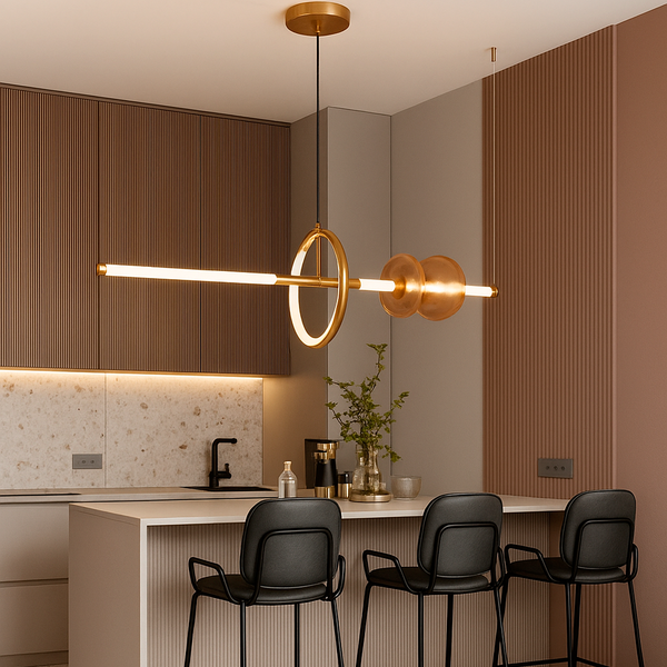 Люстра золота підвісна видовжена з коричневими плафонами L-105 cm Led 35W Gold+brown Eclipse 250931-100006126