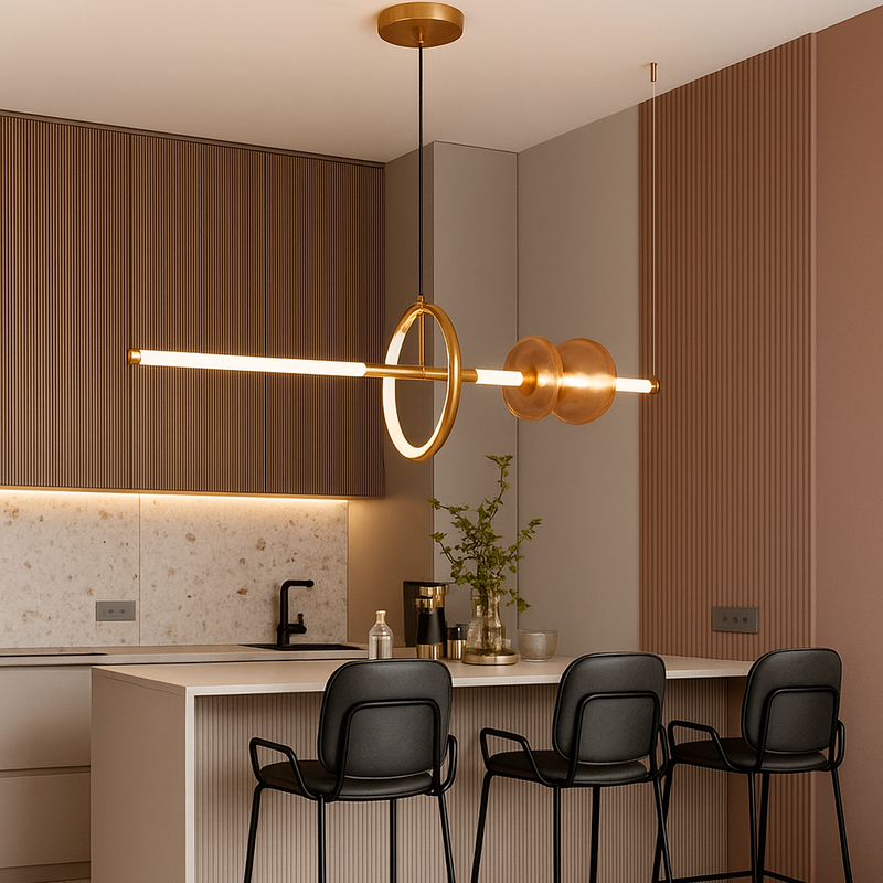 Люстра золота підвісна видовжена з коричневими плафонами L-105 cm Led 35W Gold+brown Eclipse 250931-100006126