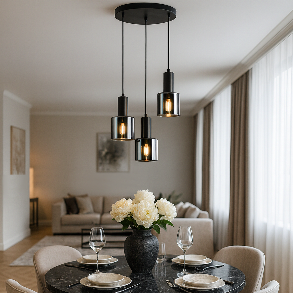 Люстра підвісна чорна з трьома підвісами D-30 cm E27x3 Black Trio Pendant 251034-100006372
