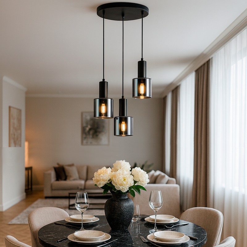 Люстра підвісна чорна з трьома підвісами D-30 cm E27x3 Black Trio Pendant 251034-100006372