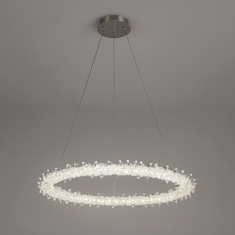 Люстра срібна підвісна з пультом та з кришталевим плафоном D-40 cm/ 50 cm Led Chrome Crystal Shine 1 Circle 251176-100006666