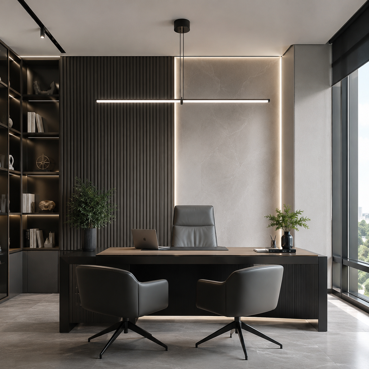 Підвісна чорна лінійна люстра L-130 см 38W 4000K Black Long slim simple 240158-100002996