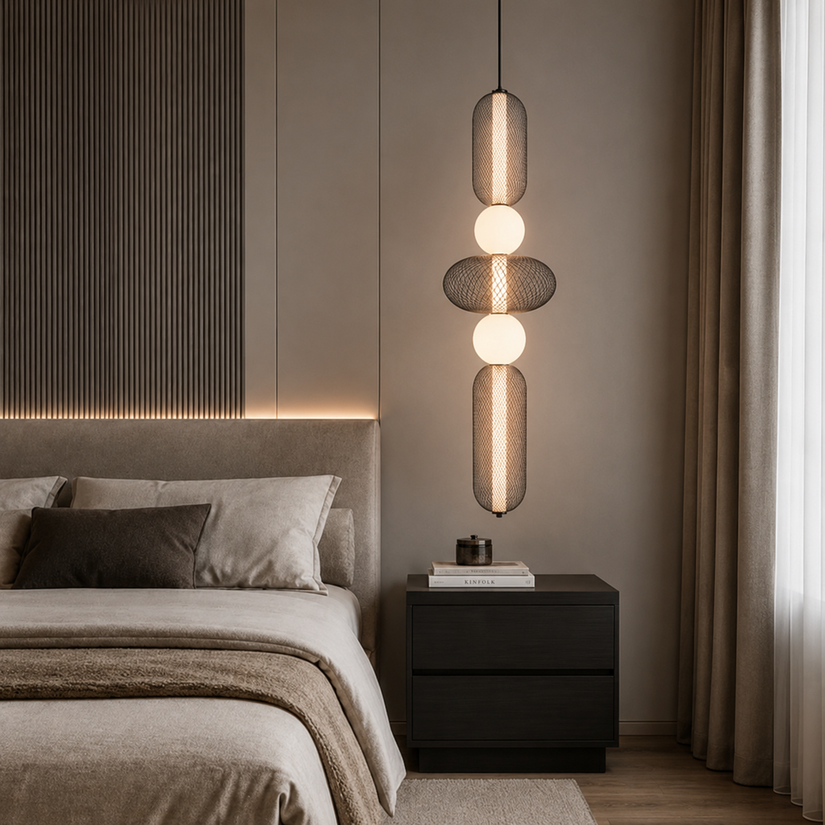 Підвісний світильник чорний з сітчастим плафоном H-101 cm Led 28W Black+White Nettys Long 260822-100008692