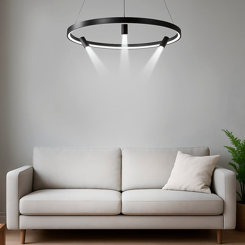 Підвісна люстра чорна з трьома поворотними спотами Спун D-60 cm H-120 cm Black Spoon Trio 250661-100005374