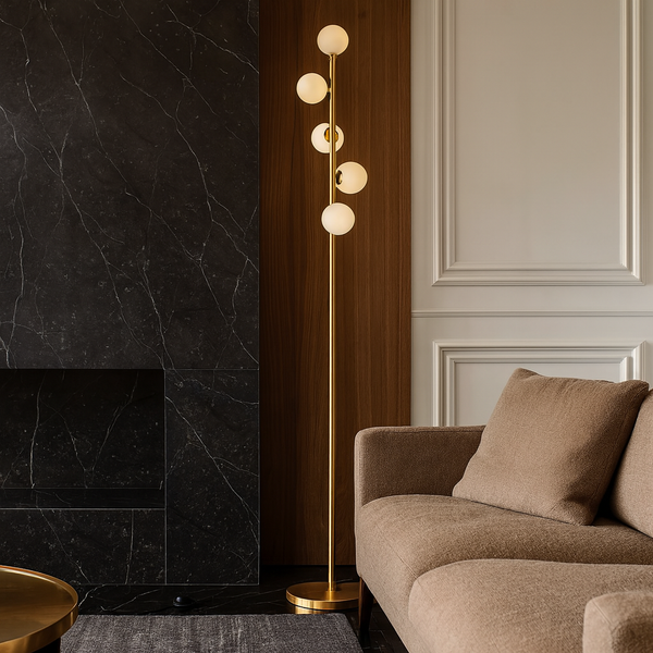 Бронзовий торшер з білими плафонами H-182 cm G9x5 ламп Bronze+White Pearl floor lamp 251131-100006638