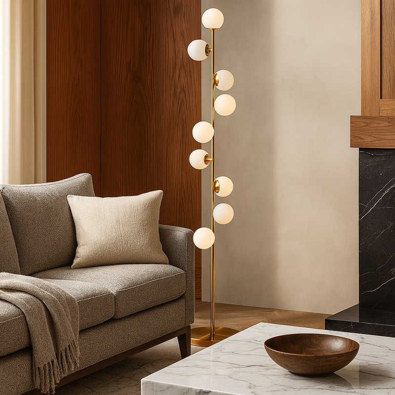 Бронзовий торшер з білими плафонами H-182 cm G9x9 ламп Bronze+White Pearl floor lamp 251131-100006637