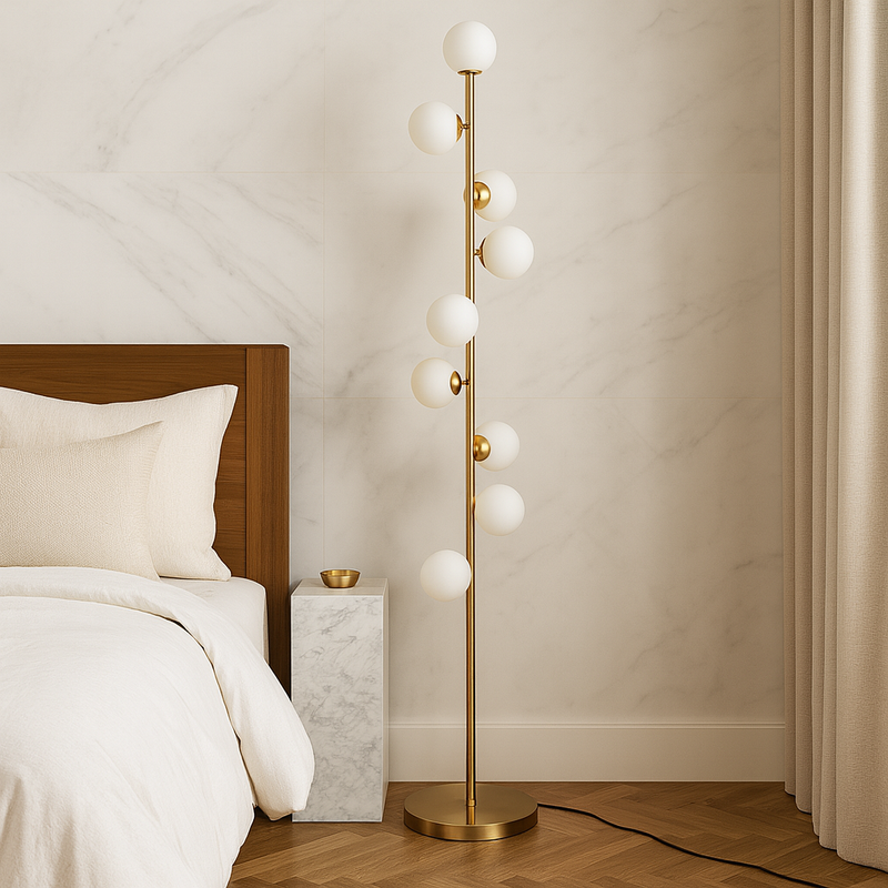 Бронзовий торшер з білими плафонами H-182 cm G9x9 ламп Bronze+White Pearl floor lamp 251131-100006637