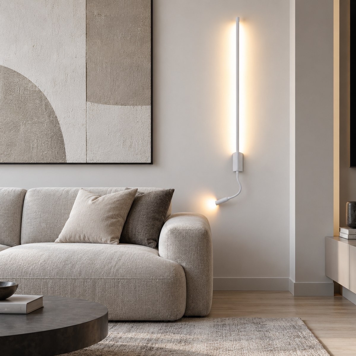 Світильник настінний білий з направленим спотом H - 53 cm / 73 cm / 93 cm Led 6W / 8W / 12W 4000K White Pipe Line Flex 260936-100008940
