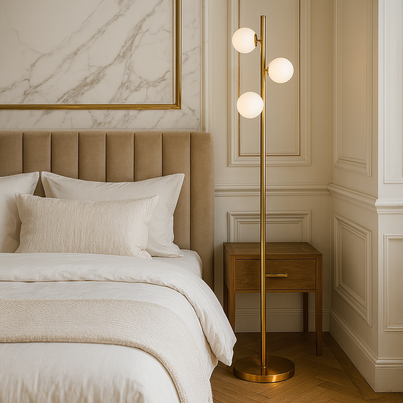 Бронзовий торшер з білими плафонами H-182 cm G9x3 ламп Bronze+White Pearl floor lamp 251131-100006641