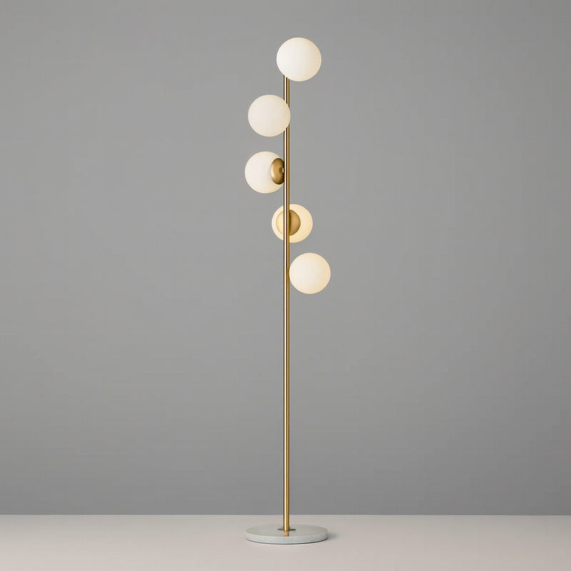 Золотий торшер з білими плафонами H-177 cm Е27x5 ламп Gold+White Pearl floor lamp 251165-100006643