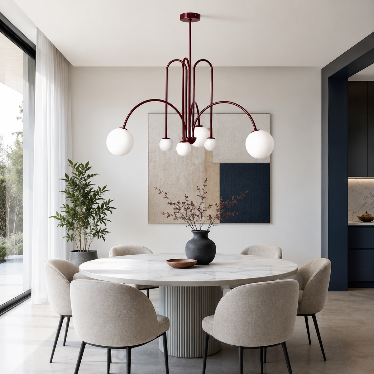 Люстра підвісна винна з 6 круглими плафонами H-85 cm G9x6 Wine Mesh 260777-100008449