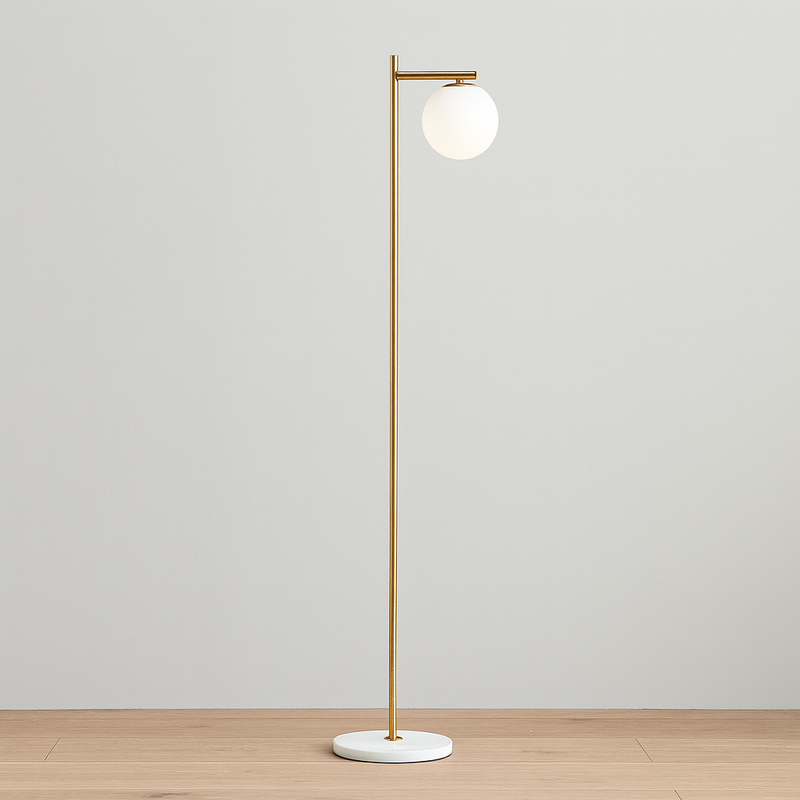 Золотий торшер з білим плафоном H-157 cm Е27 Gold + White Pearl floor lamp 251165-100006647