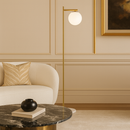 Золотий торшер з білим плафоном H-157 cm Е27 Gold + White Pearl floor lamp 251165-100006647