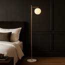 Золотий торшер з білим плафоном H-157 cm Е27 Gold + White Pearl floor lamp 251165-100006647