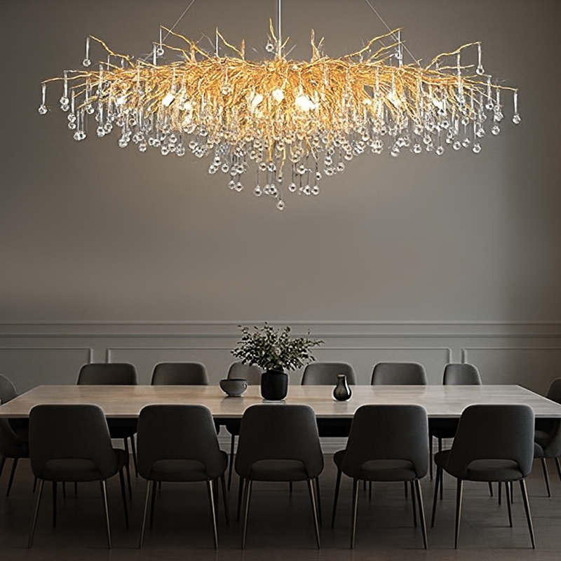 Люстра золота розкішна каплі в зал L-250 cm H-120 cm ЕКСТРА ВЕЛИКИЙ РОЗМІР 2,5 метри Gold Aqua 210720-100000114