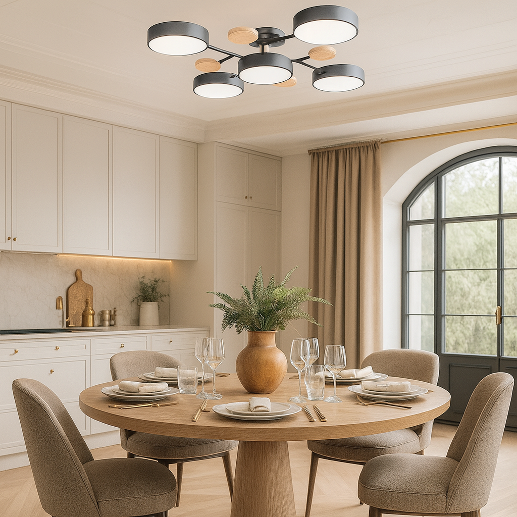 Люстра з дерева сіра / зелена D-75 cm H-17 cm 60W Led 4100К Grey/Green Wooden Ceiling 230958-100002589