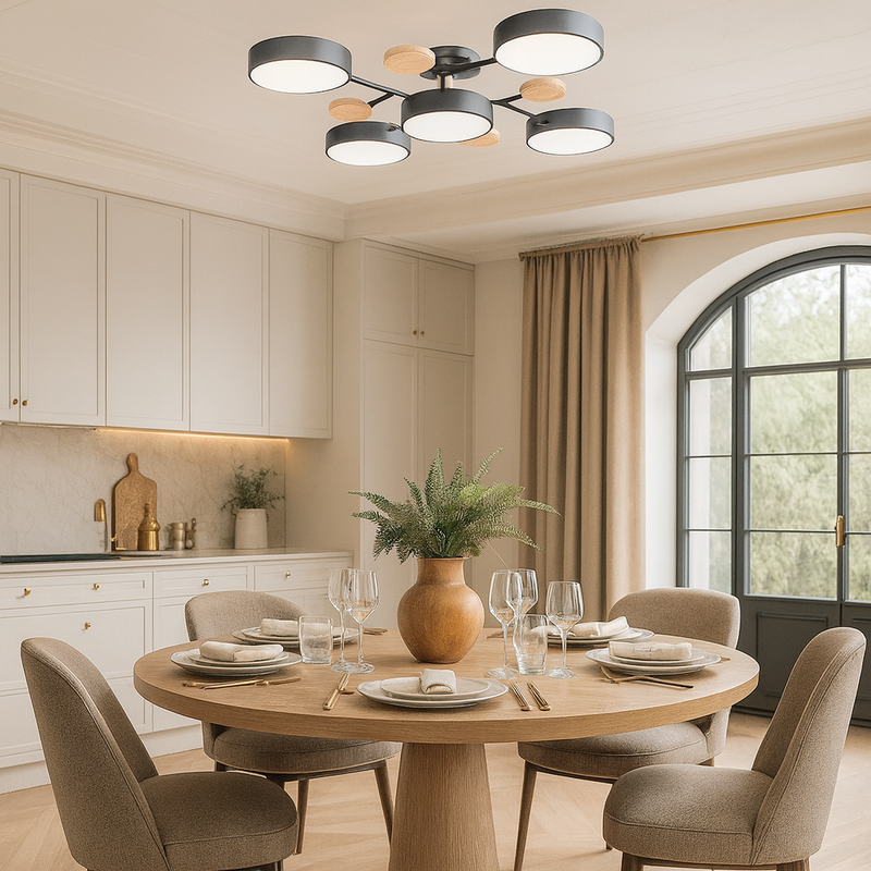 Люстра з дерева сіра / зелена D-75 cm H-17 cm 60W Led 4100К Grey/Green Wooden Ceiling 230958-100002589