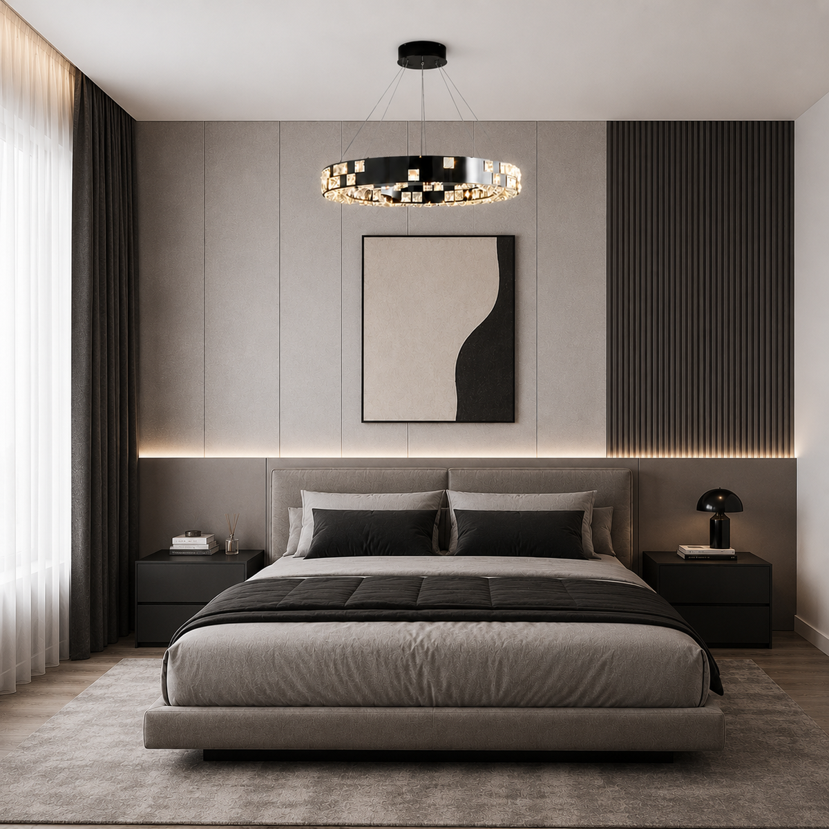 Люстра підвісна хромова здекоративними вставками кристалами D-60 cm Led 70W Chrome Crystal Lattice 260822-100008751